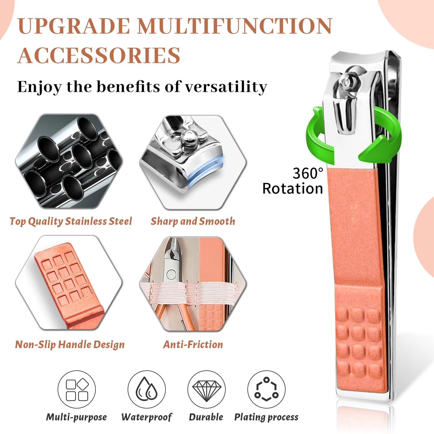 Manicure Set Nail Clipper Set Men Women 12 in 1 Nail Care Kit with Portable Case Travel Manicure Pedicure Tools Grooming Kit Beauty Salon(Rose Gold)