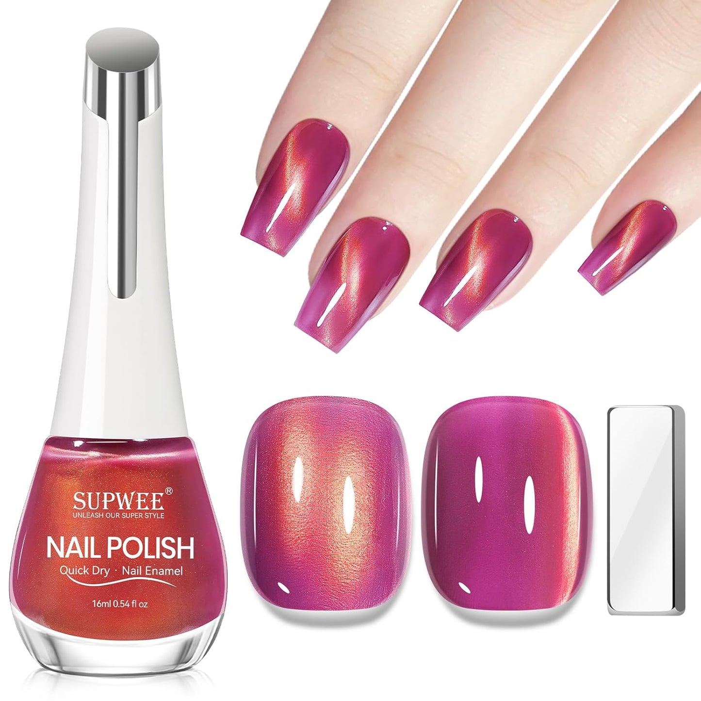 Cat Eye Nail Polish Non Gel with Magnet Quick Dry Cateye Magnetic Nail Polish for Fingernail Air Drying Fast Lacquer Manicure Gift For Women Girls 16ml, 0.54fl oz