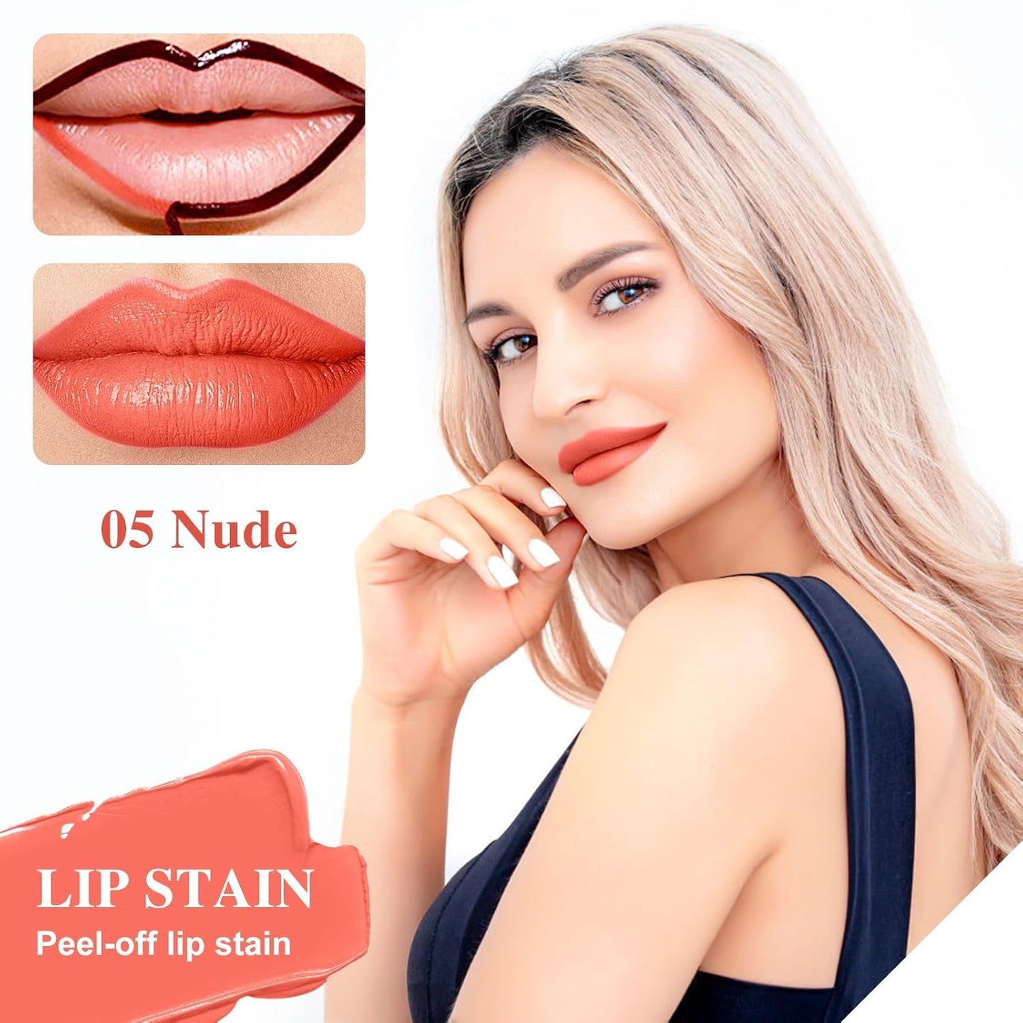 Lip Stain - Lip Stain Peel Off Long-Lasting with Matte Finish Waterproof & Transfer-Proof, Lip Liner Moisturizing & Nourishing Non-Stick Cup Highly Pigmented Color Lip Tint (05 Nude)