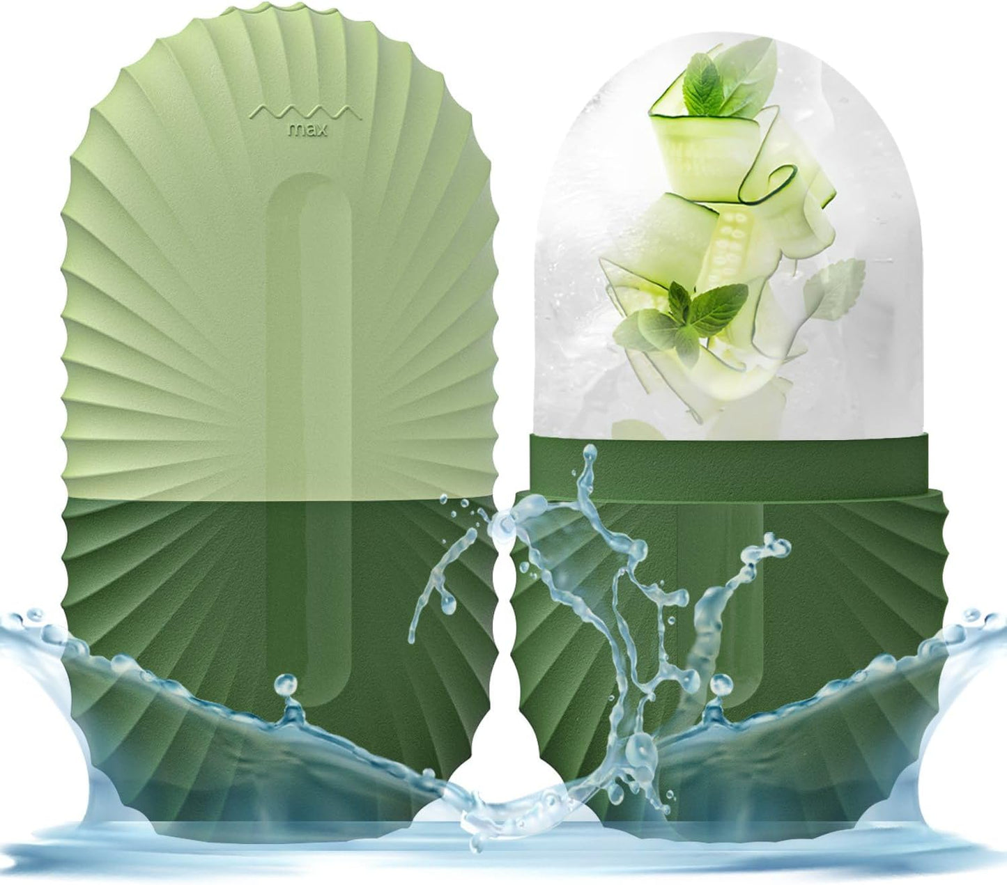 KOGITI Face Ice Roller & Mold - Beauty Facial Massage Tool for Puffiness Relief, Ice Cube Holder (Shell-Green)