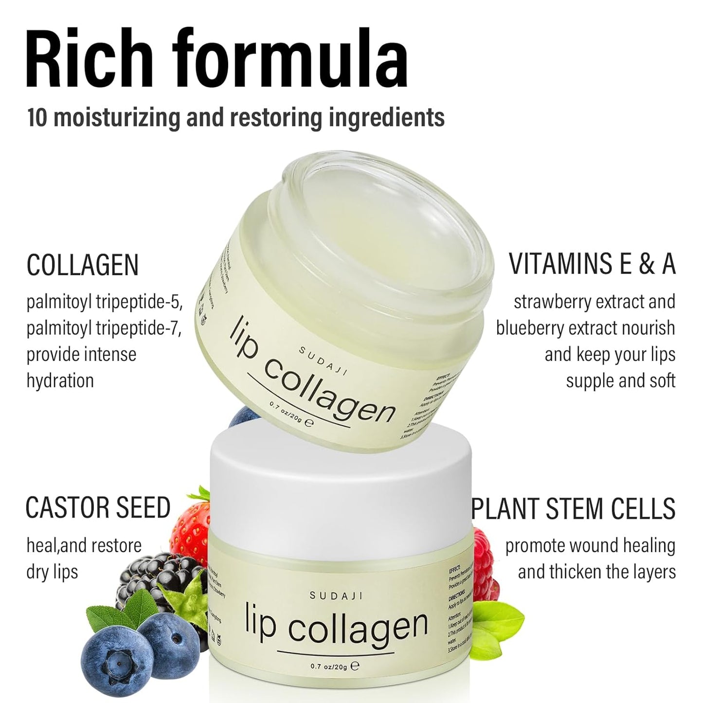 Lip Collagen + Peptide 0.7oz, Collagen Lip Mask with Vitamins E, A -Lip balm to Nourish & Hydrate Lips, Lip Moisturizer for Gentle exfoliating