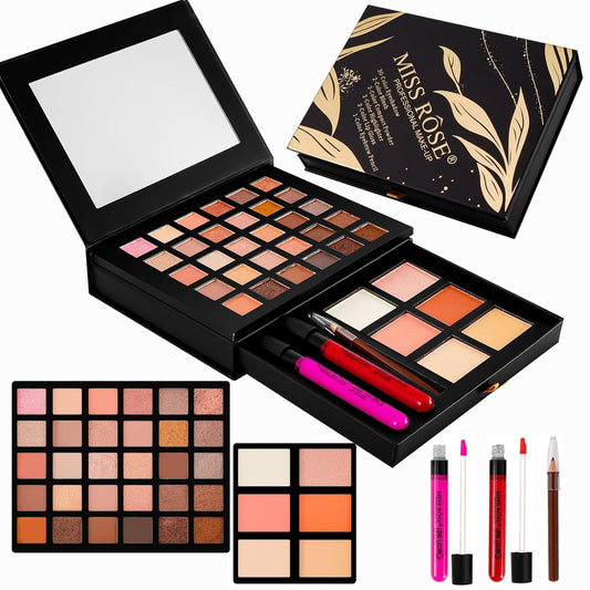All in One Makeup Kit,Makeup Palette Includes 30 Color Eyeshadow, 2 Color Highlighter，2 Color Pressed Powder，2 Color Blusher，2 Pcs lip gloss，1 Pcs Eyepencil, Mirror,Makeup Gift Set for Women (017N)