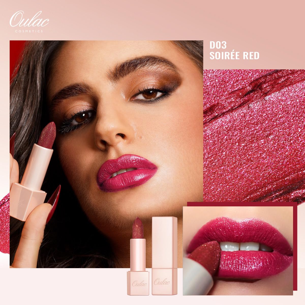 Oulac Shimmer Lipstick Set - 2PCS Vegan Tinted Lip Balm with Nourishing & Hydrating Formula for Soft, Radiant Lips, D03+D04
