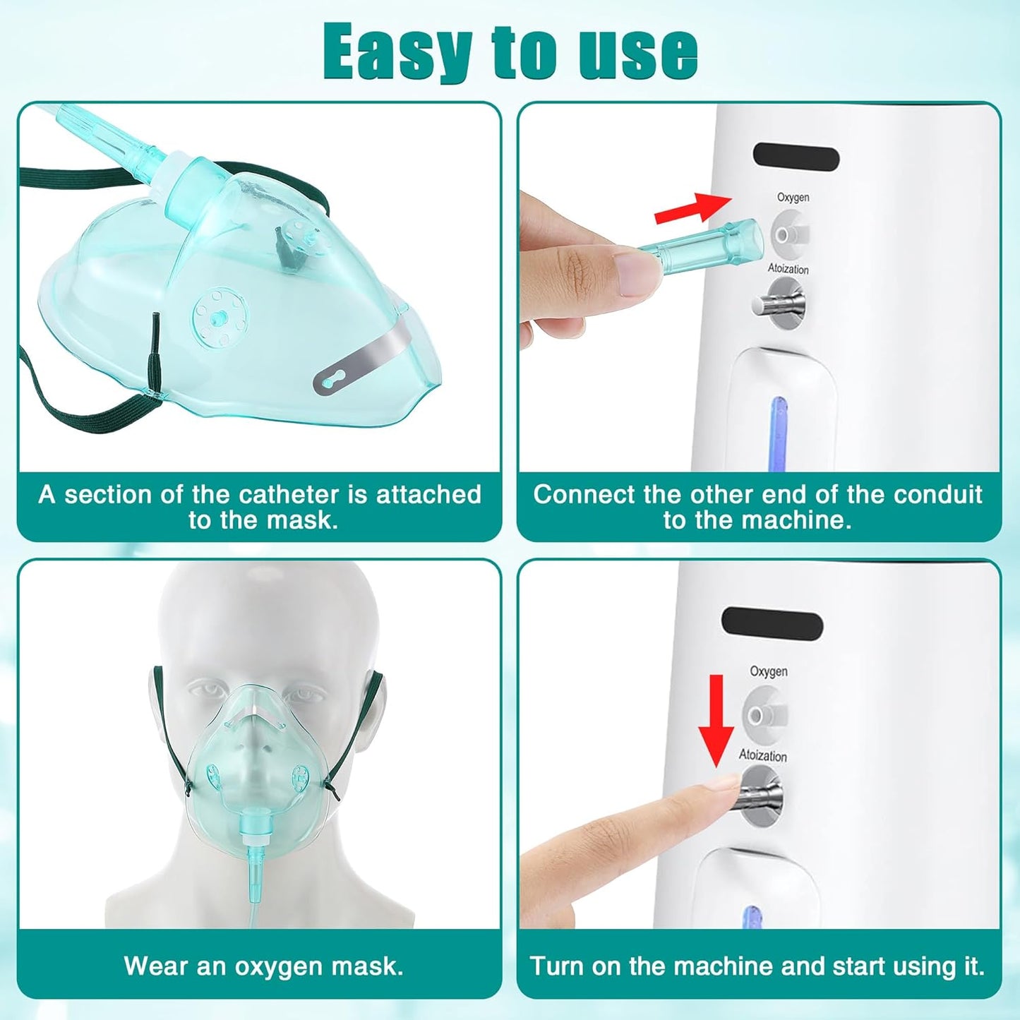 Geiserailie 3PCS S/M/L Size Oxygen Mask for Adult with 6.6 Ft Tubing and Adjustable Elastic Strap, Adult Oxygen Mask with Tubing for Connecting