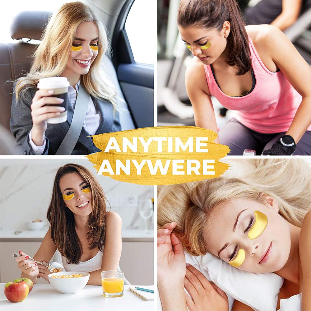 24K Gold Powder Gel Collagen Eye Masks Sheet Patch, Remove Bags,Dark Circles &Puffiness,Reduce Wrinkle,Moisturising,Hydrating for Blackheads (10 Pairs)