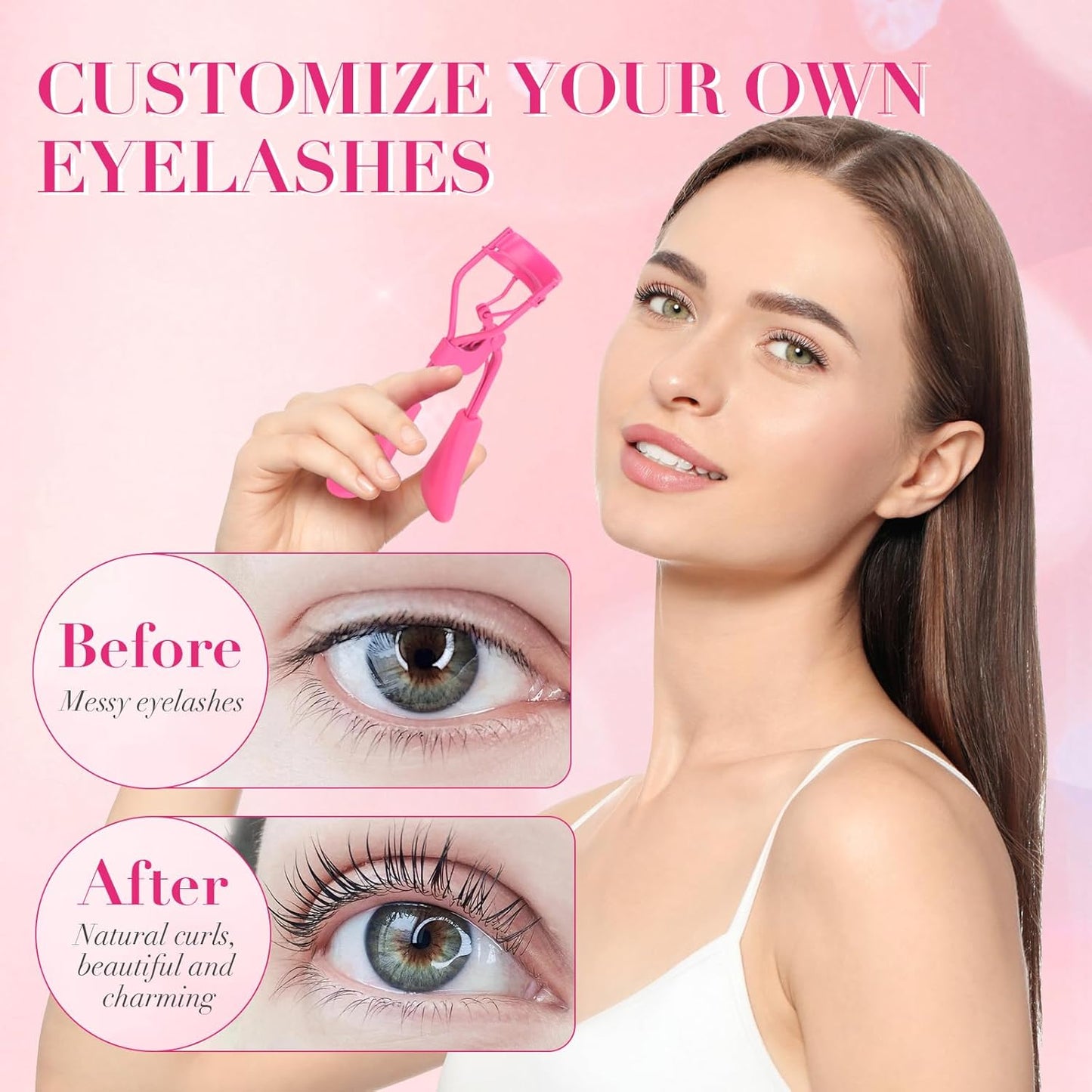 Eyelash Curler with Pads, Lash Curler 2 Pcs with 10 Extra Silicone Replacement Pads, Comfortable Grip for Effortless Curling – Eyelashes for The Perfect Eye Contour (Barbie Pink)