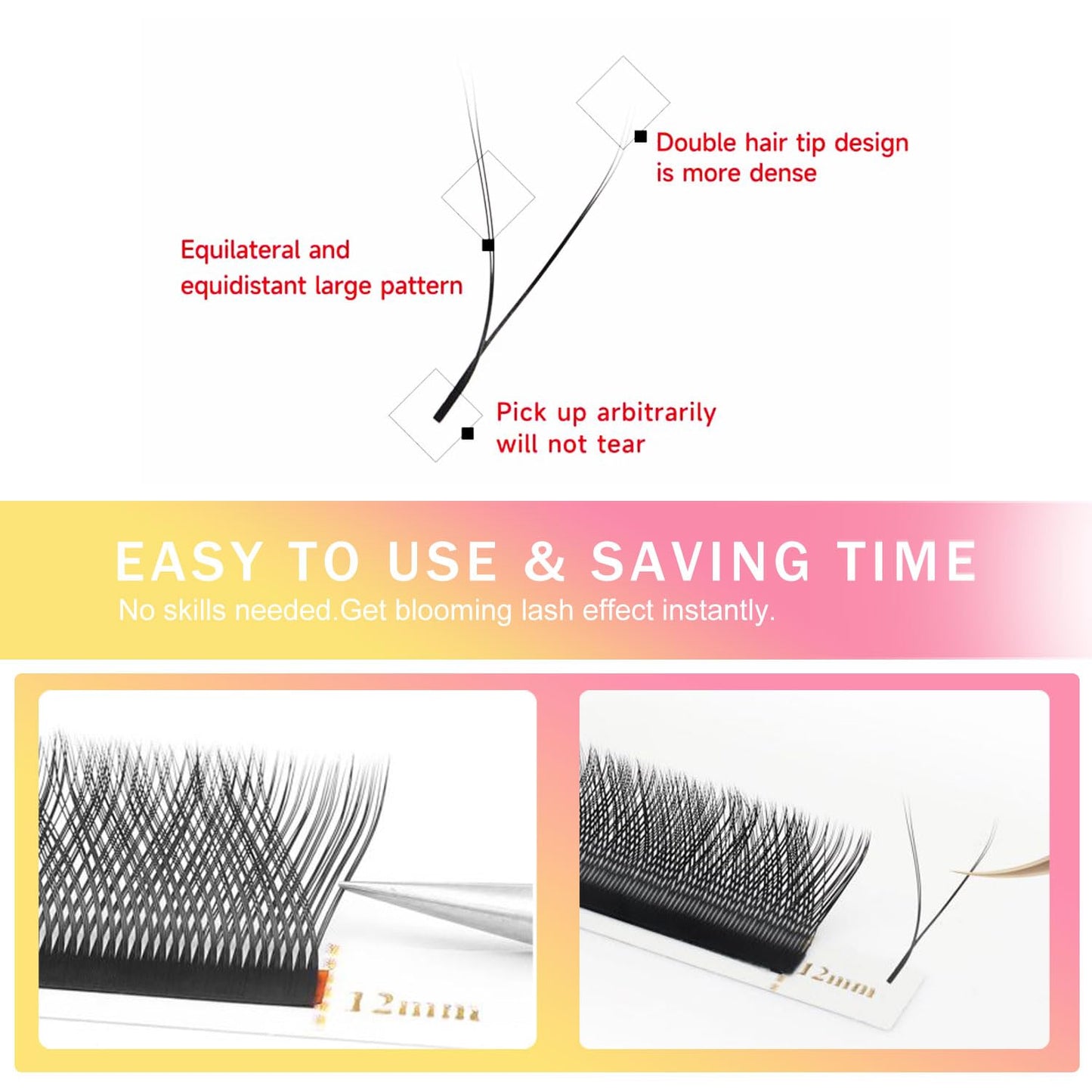 YY Lash Extensions Supplies Y Eyelash Extensions 0.07mm Thickness C Curl 13mm Premade Fans 4D Russian Volume Matte Black 12 Rows Crisscross Eye Lashes(YY-0.07-C,13mm)