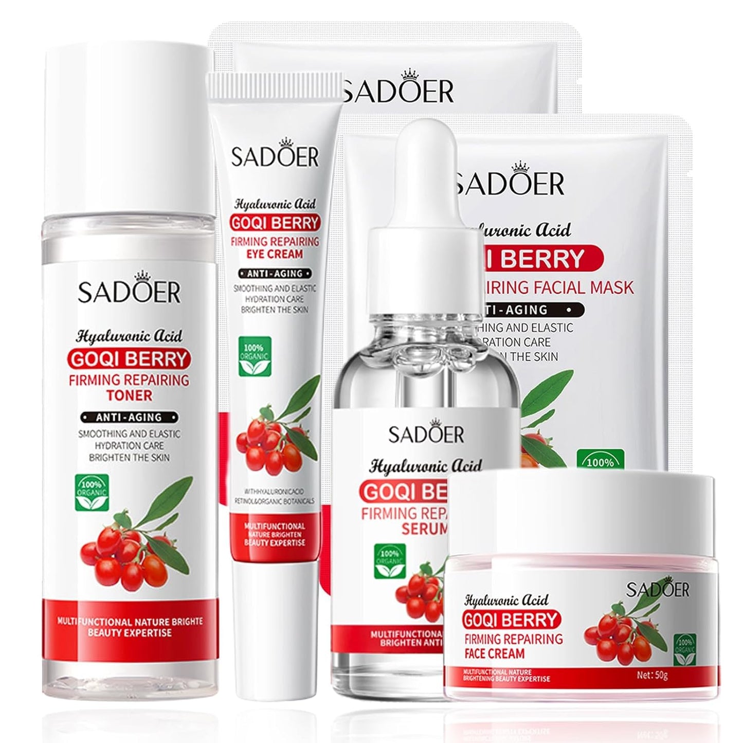 Goji Berry Skincare Sets, 6 In 1 Complete Facial Care Kit Antioxidant, Anti Aging Skin Care Set For Tighten, Lift & Reduce Wrinkles, Goji Berries Face Care Set For Women, Beauty Gift Set For Girls