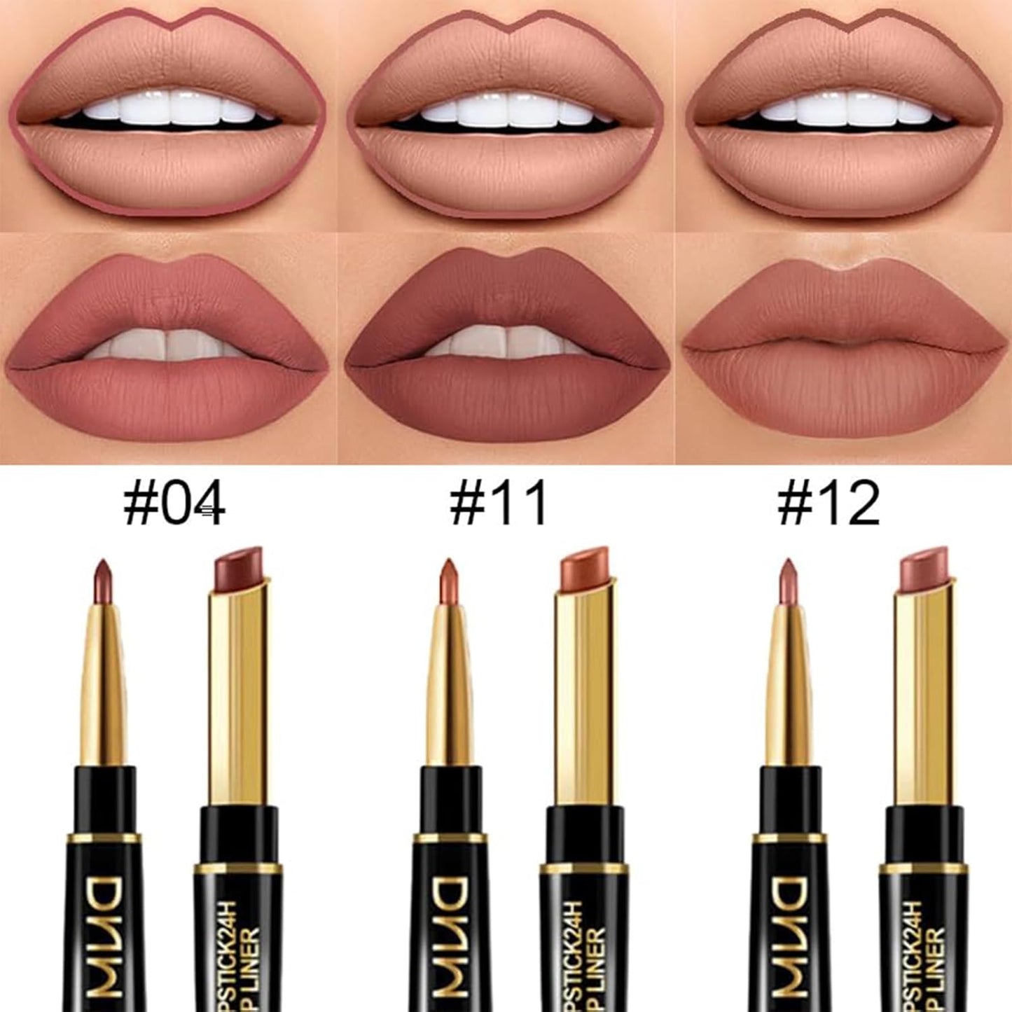 PHOERA Foundation Full Coverage,3Pcs Lip Liner and Lipstick Set Chestnut Nude Brown for Matte Finish, PHOERA Makeup Wrinkles Matte Natural Finish for a Flawless Complexion (103- Warm peach+Lip SetA)