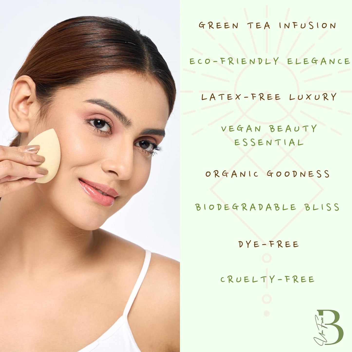 Green Tea Beauty Sponge - Plant-Based, Eco-Friendly, Cruelty-Free, Dye-Free & Latex-Free Blender, Biodegradable & Vegan Makeup Sponge, Makeup Blender, Perfect for Liquid & Powder (1 Count)