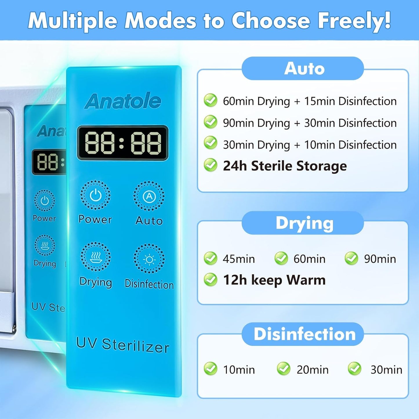 Anatole UV Light Nail Tool Cleaning Machine Dryer 10L Multifunctional Cleaner Box 160W Professional Manicure Tool Cleaning Cabinet with Stainless Steel Tray Rack for Beauty Salon Spa Barber Home 110V