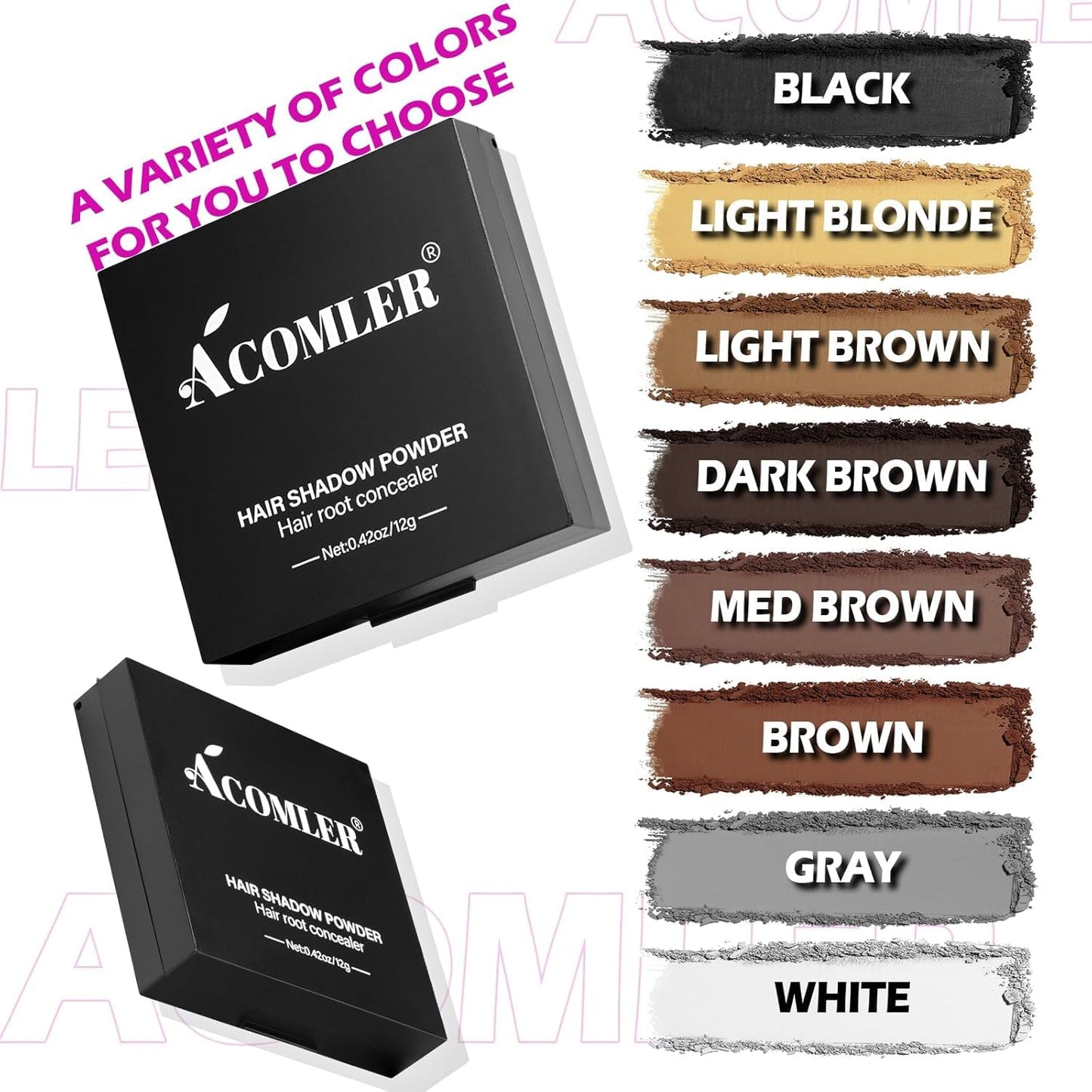 Acomler Root Touch Up Powder, Hairline Powder for Thinning Hair, Root Touch Up Hair Color, Gray Hair Coverage for Women Men Cover Up, Hair Loss Concealer Includes Makeup Brush (Medium Brown, 0.42oz)