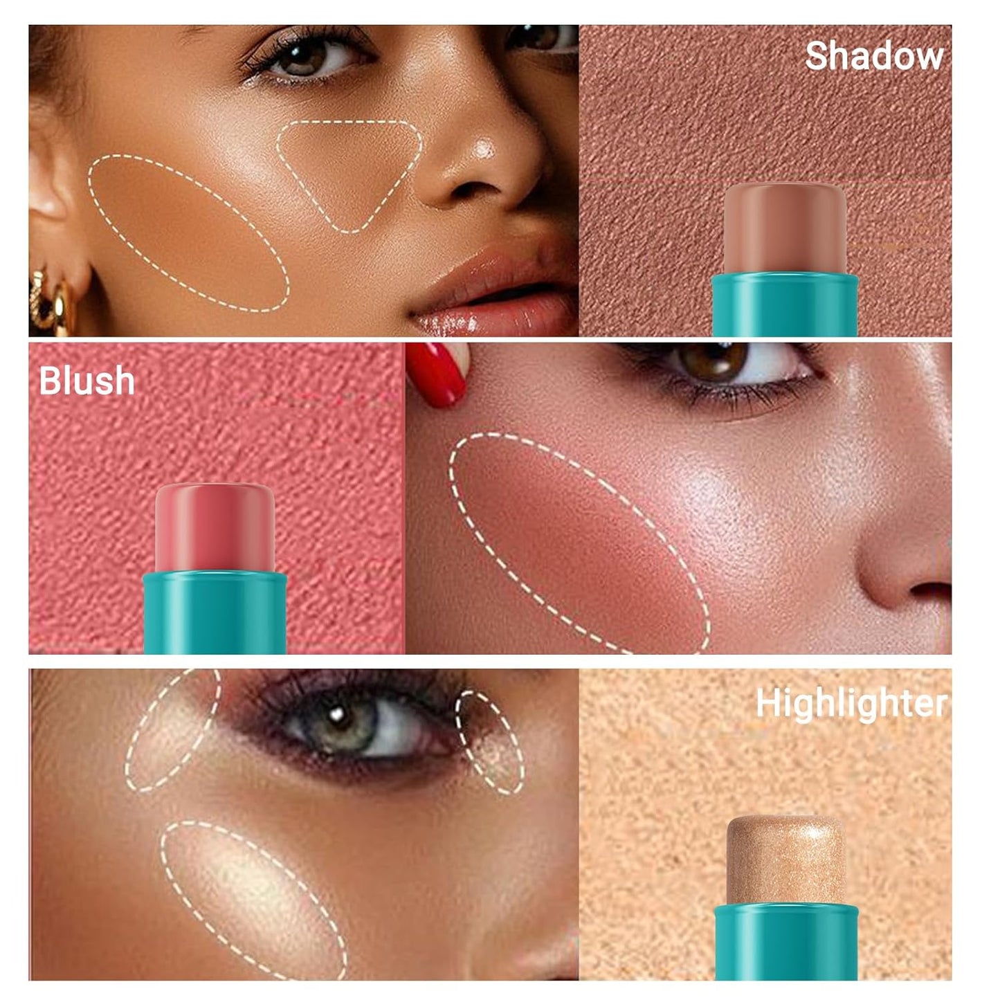 3pcs Face Contour Stick, Highlighter Stick Blush Stick Cream Contour Kit Makeup Set with Brush, Contouring Stick for Fair Skin, Concealer Stick Makeup Gift for Beginner Women Teen Girls