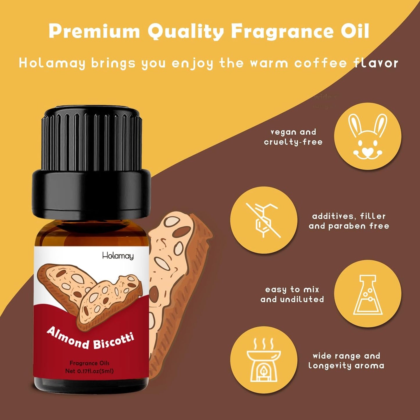 Fragrance Oil for Candle & Soap Making, Holamay Coffee Shop Set, Premium Aromatherapy Essential Oils for Diffusers for Home - Espresso, Cafe Mocha, Chocolate, Almond Biscotti and More, 10 x 5ml