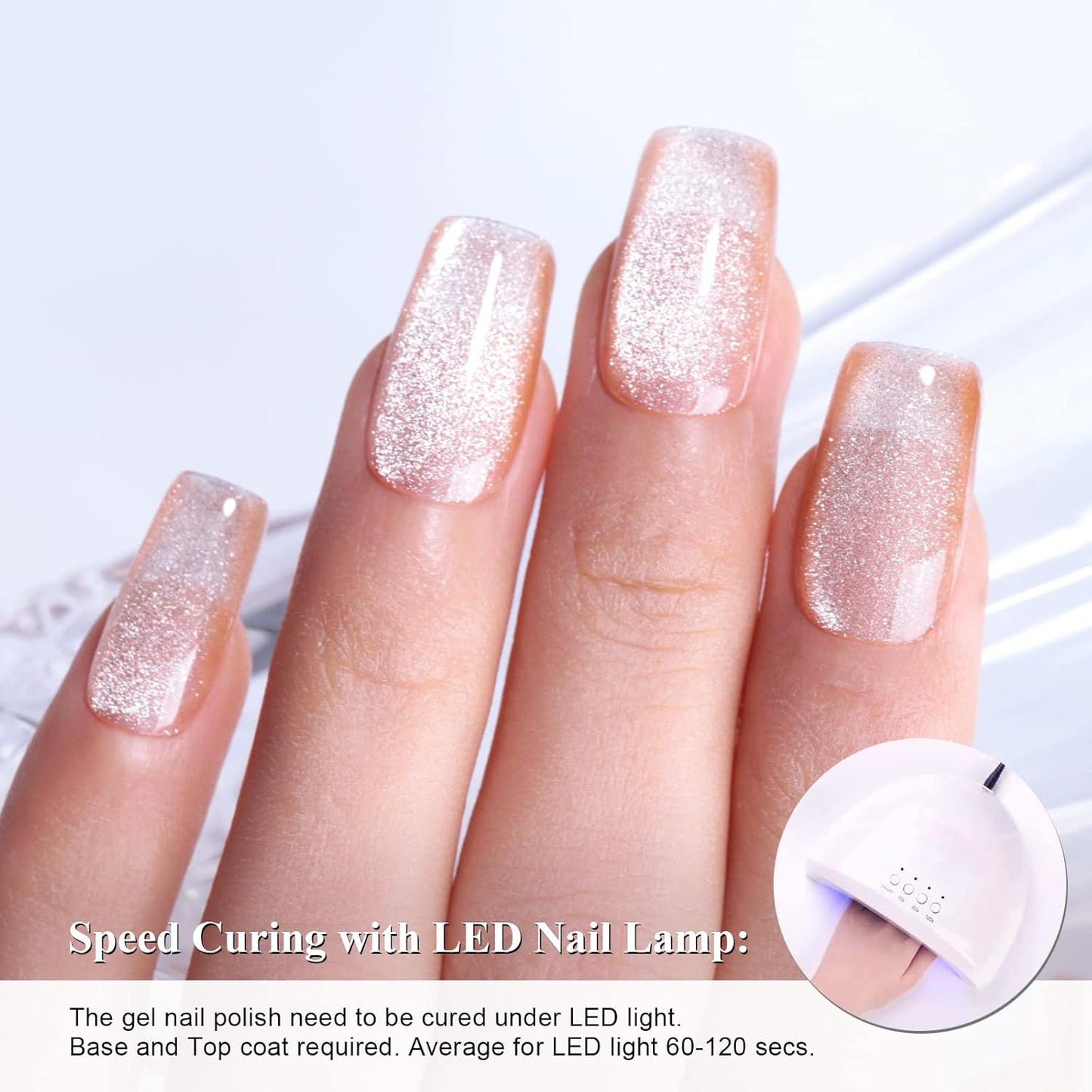 Imtiti Champagne Gold Gel Nail Polish,0.5fl oz Holographic 9D Cat eyes Glitter Magnetic Gel Polish UV Gel Nail Polish with Magnetic Stick for Nail Salon