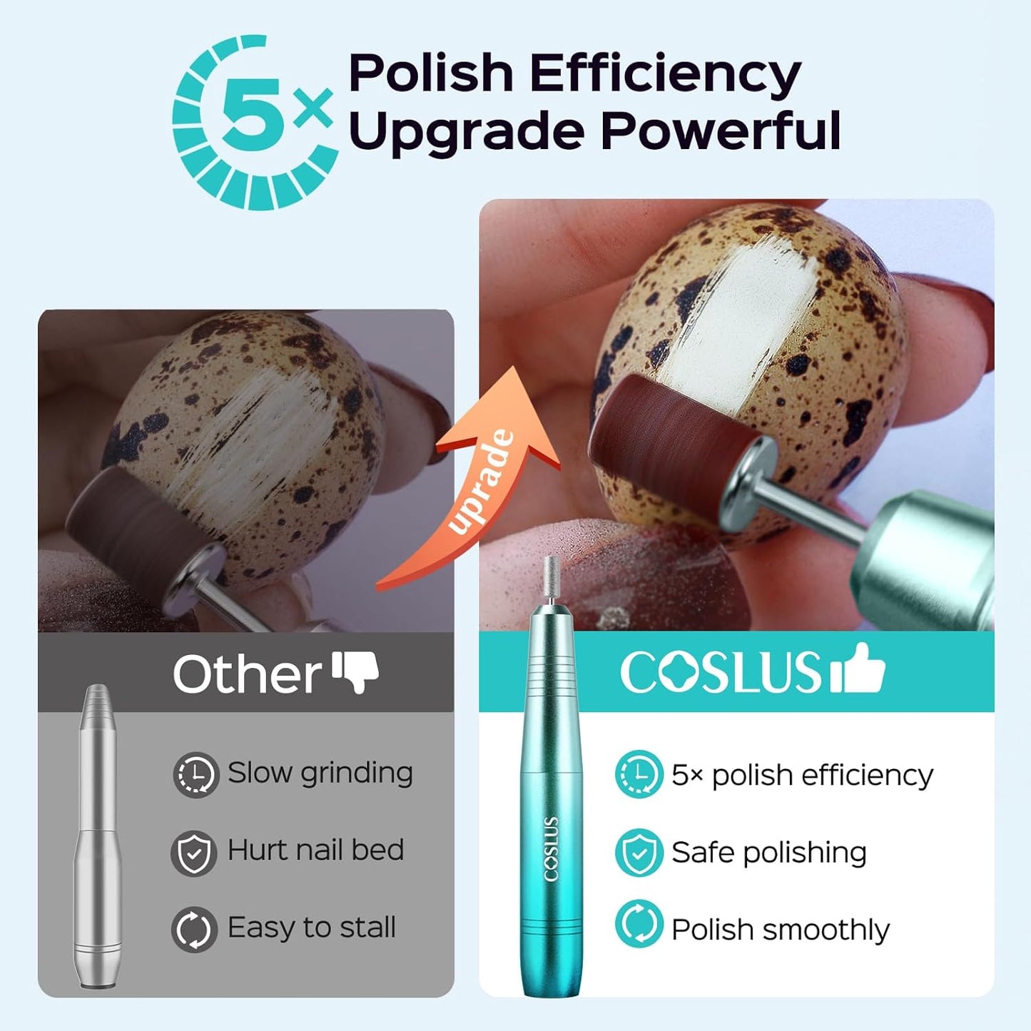 COSLUS Electric Nail Drill File Professional: for Acrylic Gel Dip Powder Nails Portable Nail Machine Kit Manicure Pedicure Tools Polishing Set with Nail Drill Bits Sanding Bands Blue