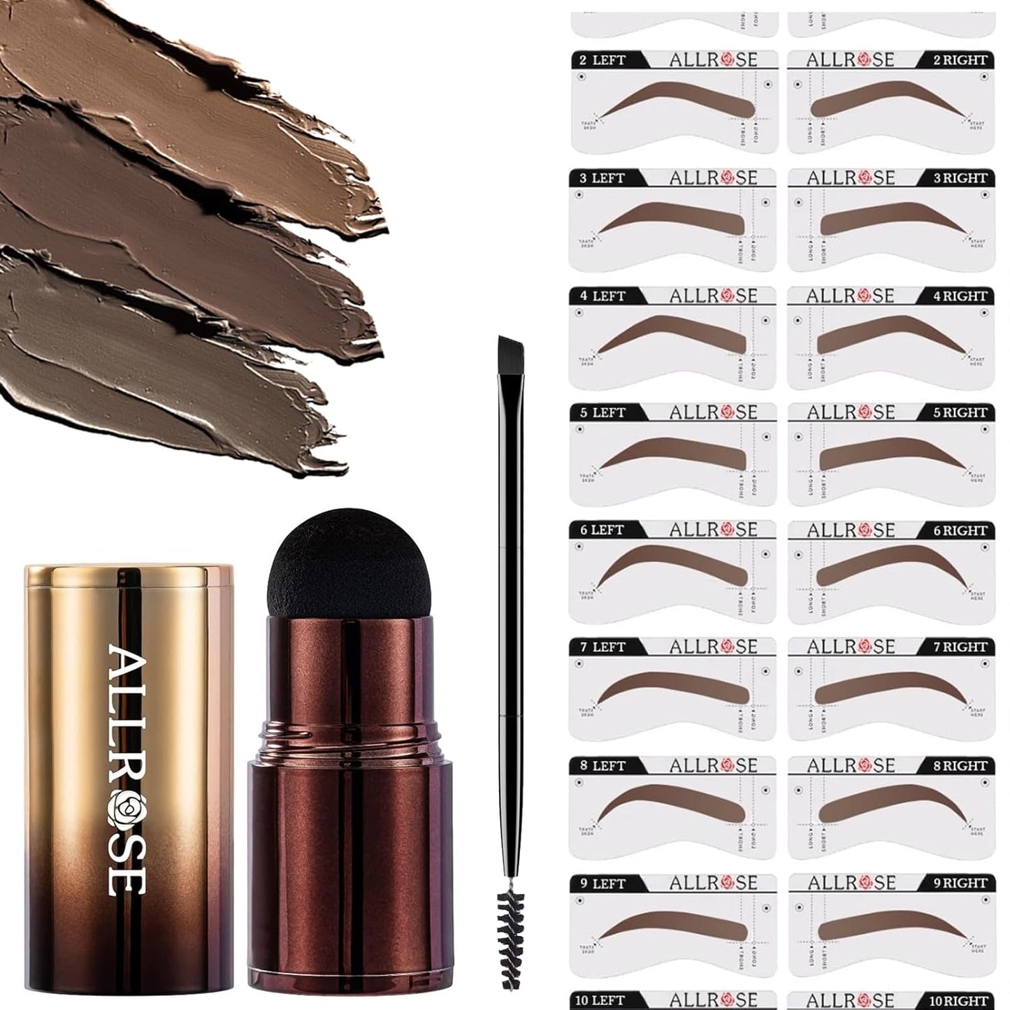 Eyebrow Stencils, ALLROSE Eyebrow Stamp Stencil Kit Perfect Eyebrow Waterproof Eye Brow Stamp Stencil Kits, Eyebrow Kit for Women with 20PCS Brow Shaping Kit Eyebrow Tinting Kit, Light Brown