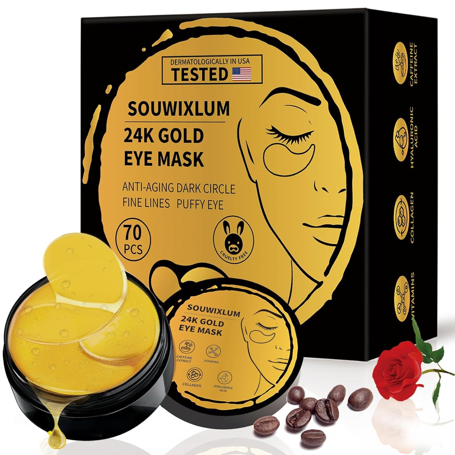 Under Eye Patches For Puffy Eyes 70PCS, 24K Gold Eye Mask For Dark Circles and Puffiness, Under Eye Mask Patches Skincare, Eye Gel Pads, Eye Patches For Wrinkles, Puffy Eyes Bags Treatment Women Men