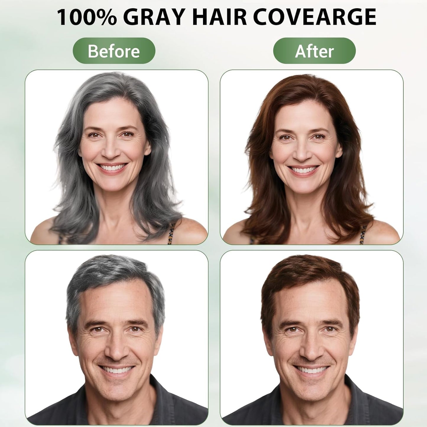 Brown Hair Dye Shampoo for Women Men, Gray Hair Coverage, Natural Herbal Ingredients