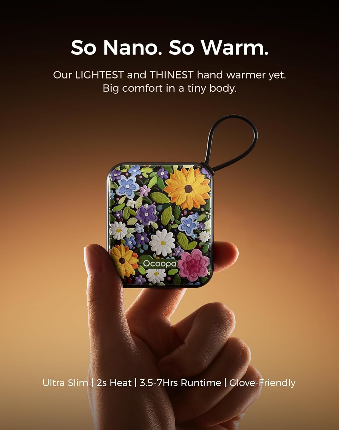 Ocoopa Hand Warmers Rechargeable UT5 Nano – Slim Electric Pocket Heater, Smart Temp Control, 14Hrs Battery, UL Safety, Artists in Bloom Design, Practical Gifts for Women, Christmas, Outdoor, Office