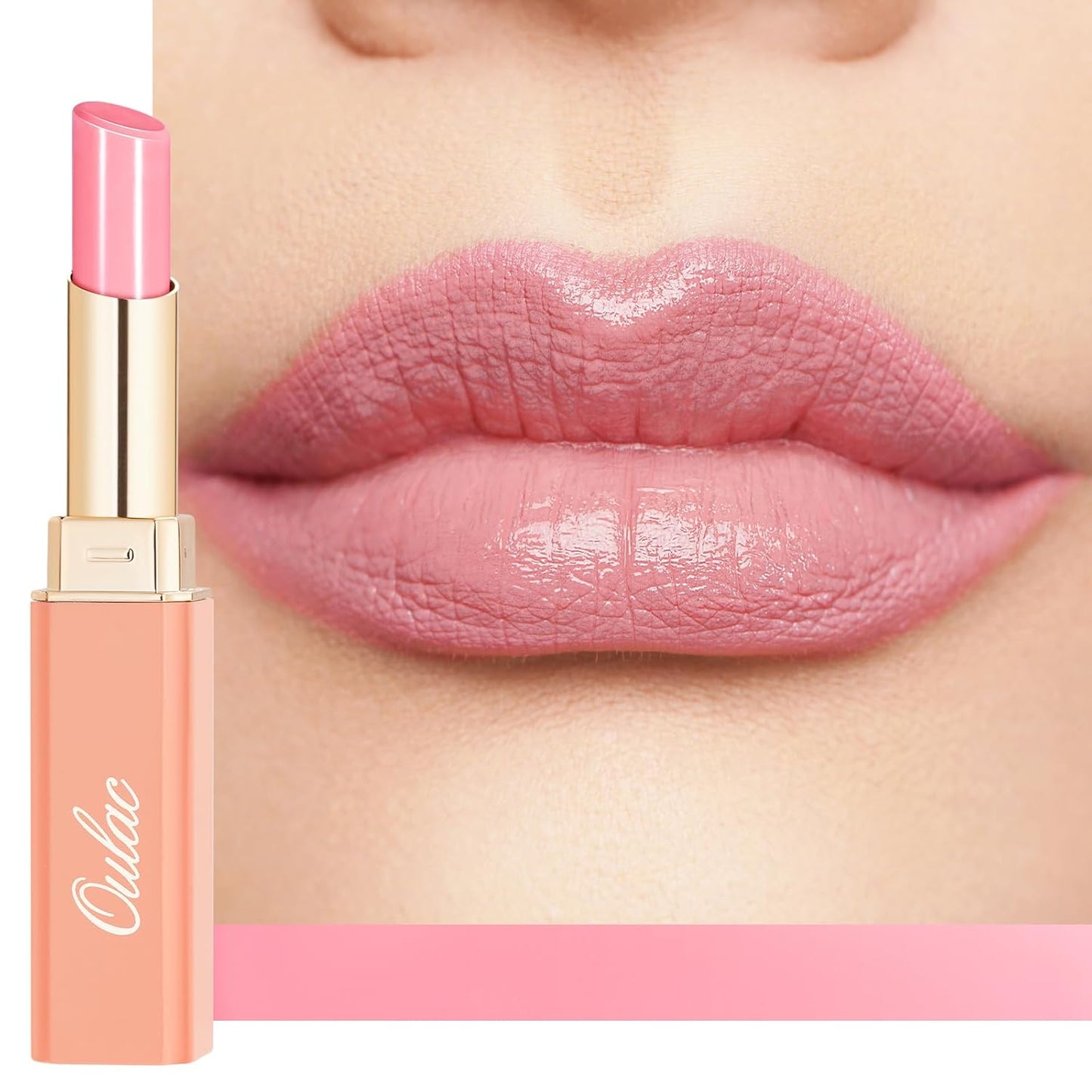 Oulac Pale Pink Lipstick Shine for Women, 2 in 1 Glossy Light Pink Tinted Lip Balm, Hydrating Lipstick for Dry Lips, Moisture Shine Sheer Juicy Finish Vegan 2.2g/0.07oz (20)