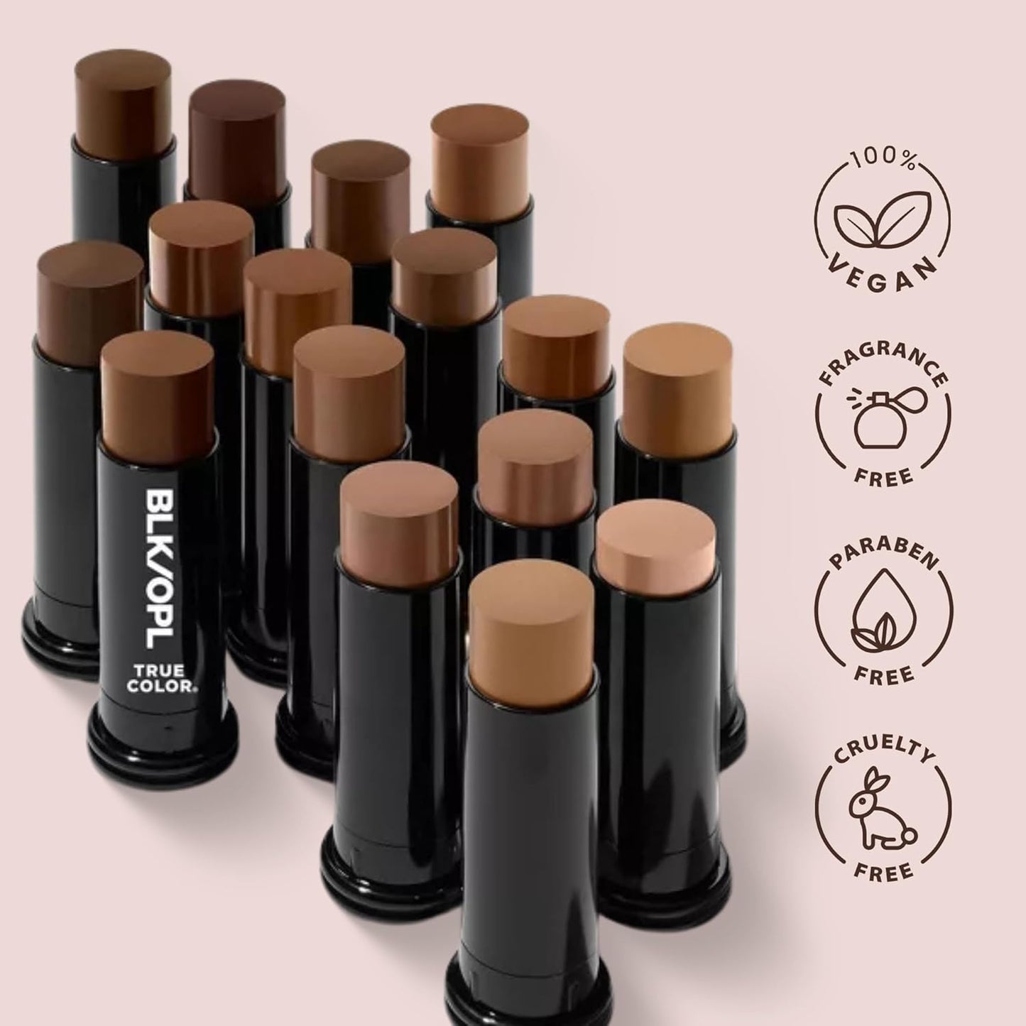 BLK/OPL Skin Perfecting Foundation Stick, SPF 15 Buildable & Blendable Face Foundation Makeup with Matte Finish - Full Coverage, Color Correcting & Sculpting - Hypoallergenic (Ebony Brown)