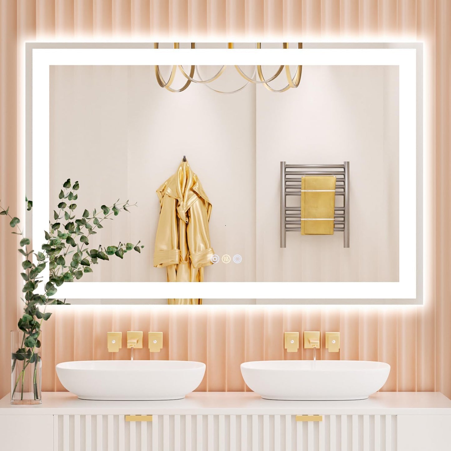 55"x 36" LED Mirror for Bathroom, 3 Colors Wall-Mounted Large Vanity Mirror with Lights, Controlled Separately, Front and Backlit, Anti Fog, Stepless Dimmable, Memory(UL ETL)