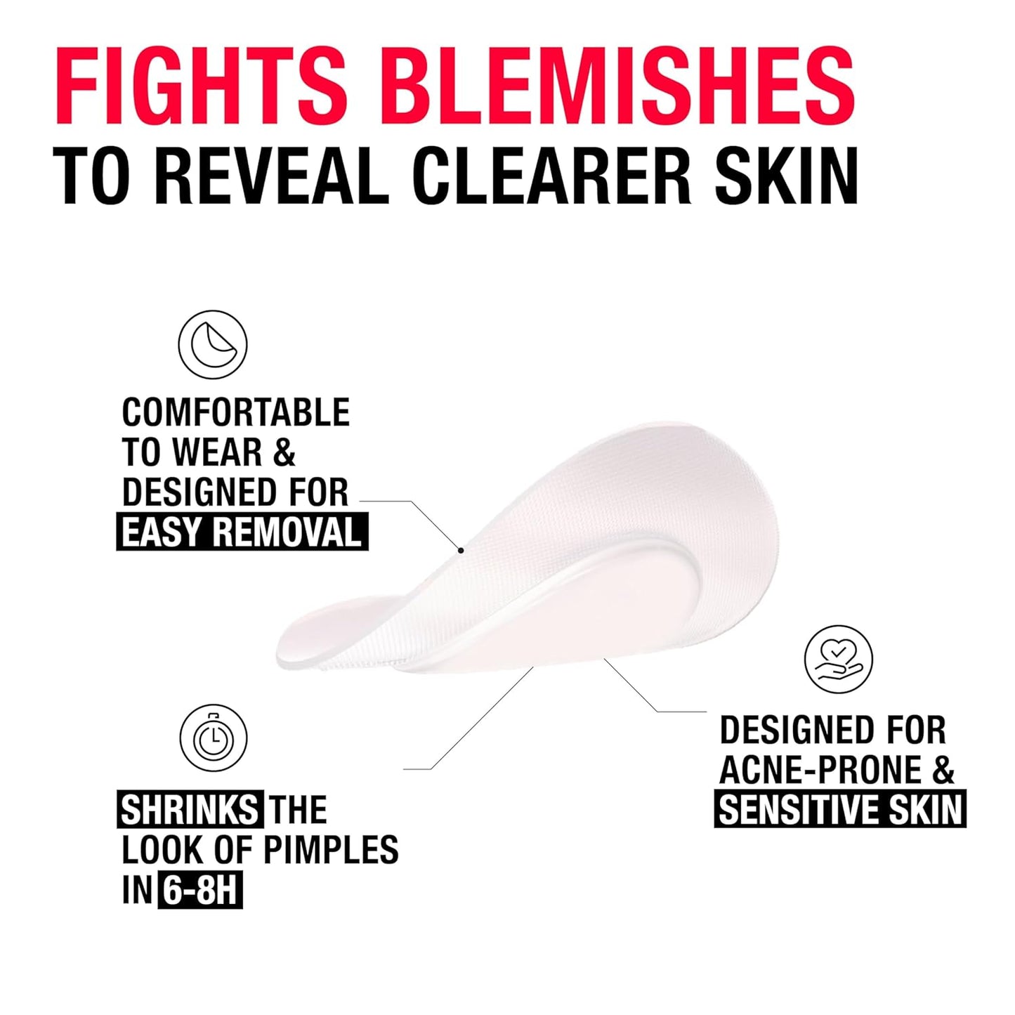 Neutrogena Sensitive Skin Blemish Patches, Acne Patches for Sensitive Skin, Hydrocolloid Treatment Visibly Shrinks Pimples Overnight, 2 Sizes, 30 Count