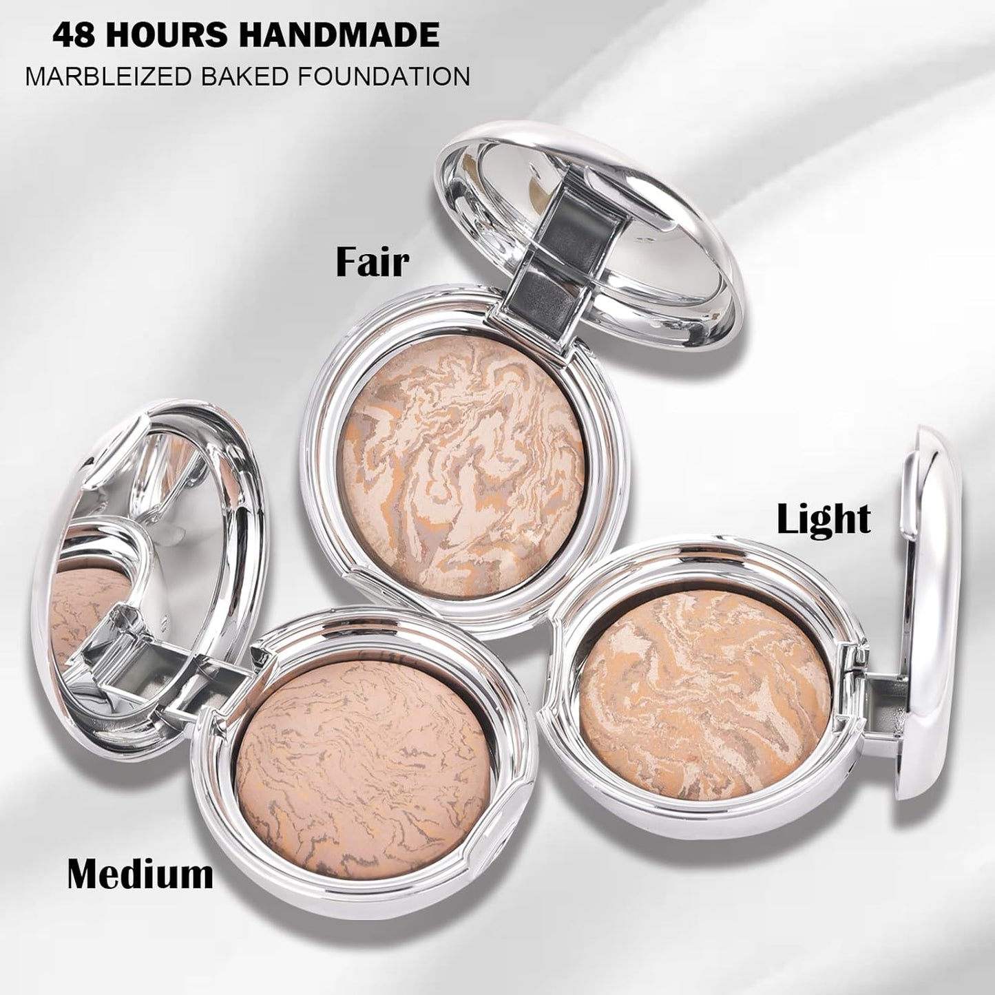 Marbleized Baked Foundation Makeup, Balance and Brighten Color Correcting Powder Foundation - Buildable Light to Medium Coverage - Demi-Matte Natural Finish (#002 LIGHT, 0.32 Oz)