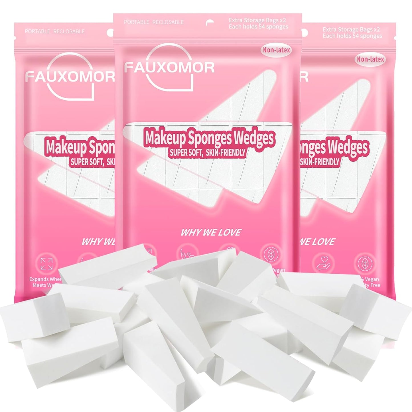 324 Pcs New Makeup Sponges Wedges for Face Foundation, Latex-Free Triangle Cosmetic Make Up Sponge for Flawless Application and Blending, Beauty Blender for All Skin Types with Six Pouches