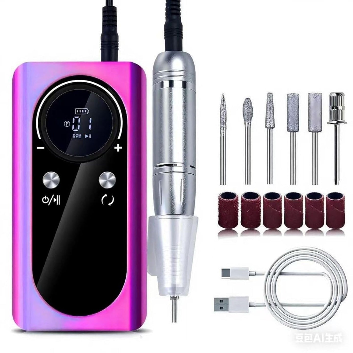 Nail Drill, Professional Cordless Nail Drill, 45,000 RPM Manicure Machine for Women Buffing and Polishing Nail Tool Set with LCD Display for Home DIY Salon Manicure, Purple
