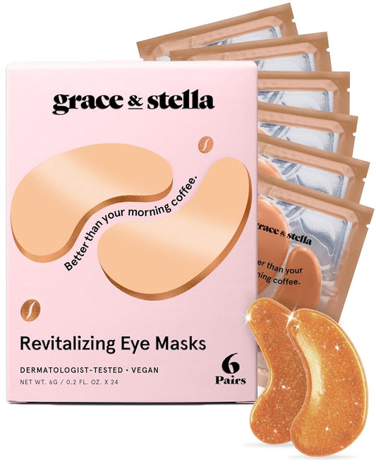 grace & stella Caffeine Under Eye Patches - Awakening Eye Patches for Puffy Eyes and Dark Circles - Under Eye Mask Patches with Niacinamide & Hyaluronic Acid - Vegan, Cruelty-Free (Bronze, 6 Pairs)