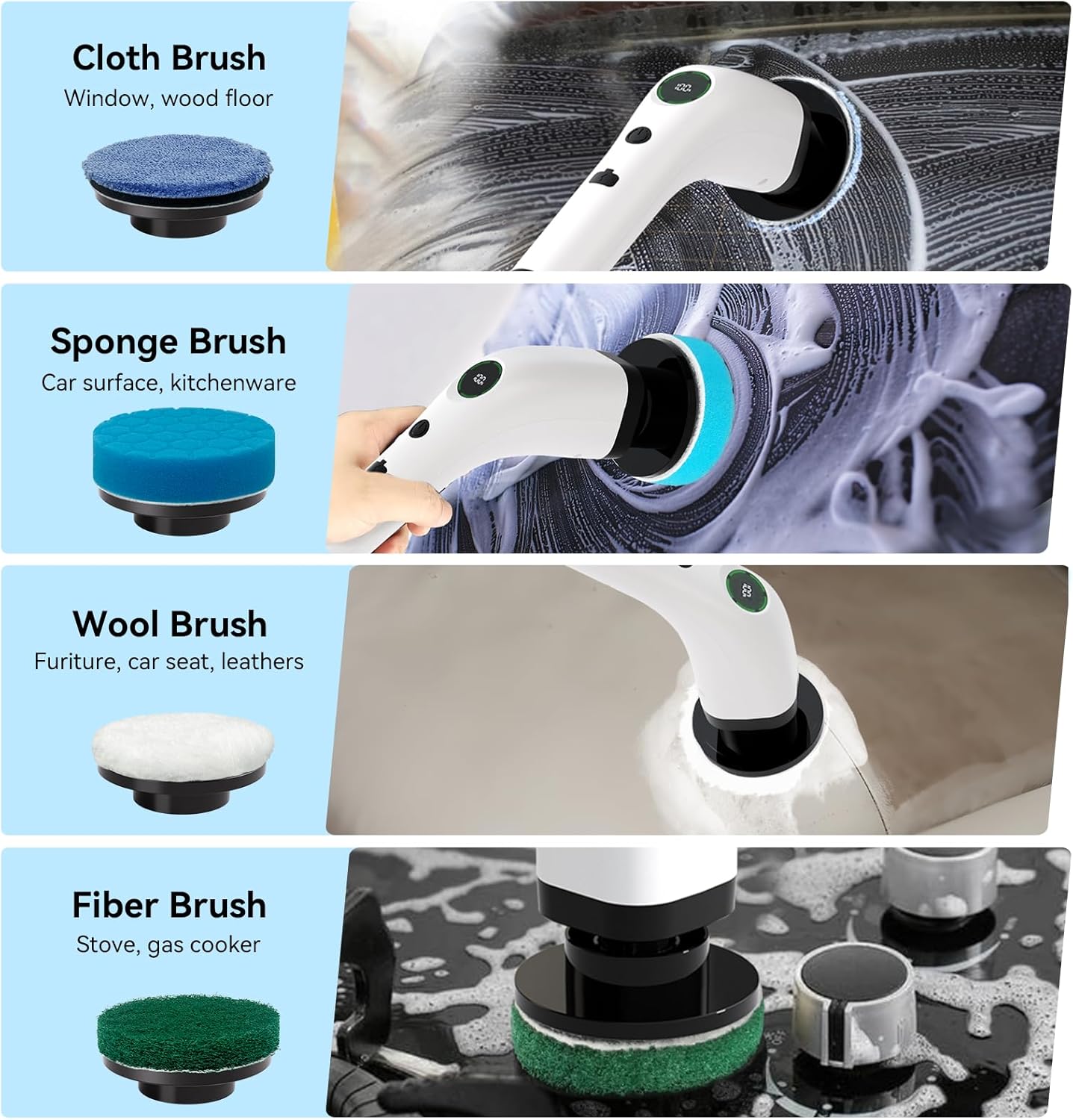 Electric Bathroom Cleaning Brush, Cordless Spin Scrubber Full Body Waterproof IPX7 with Adjustable Handle, 8 Replaceable Brush Heads for Bathtub/Kitchen/Window/Home -SD-CTB01