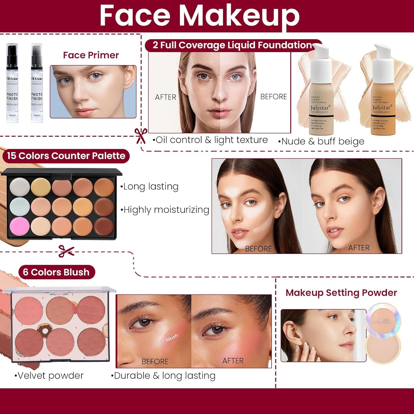 Makeup Kit for Women, Travel Makeup Kit, Makeup Full Kit for Beginners Teens Girls, Makeup Bundle Include 3 Matte & Shimmer Eyeshadow Palettes, Blush Palette, Lip Gloss Set, Concealer