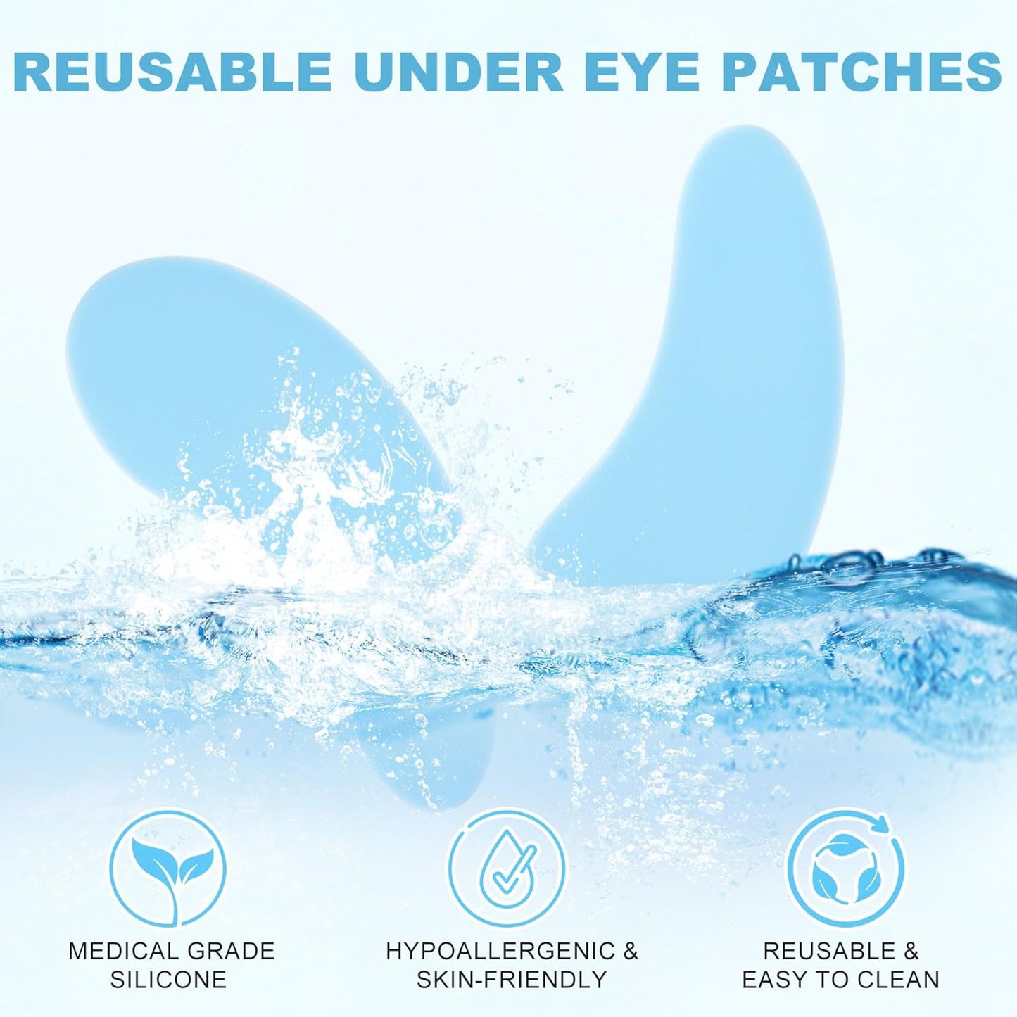 Under Eye Patches 2 Pairs, Silicone Reusable Eye Patches, Under Eye Mask for Skin Care Effect to Reduce Wrinkles and Fine Lines (Blue)