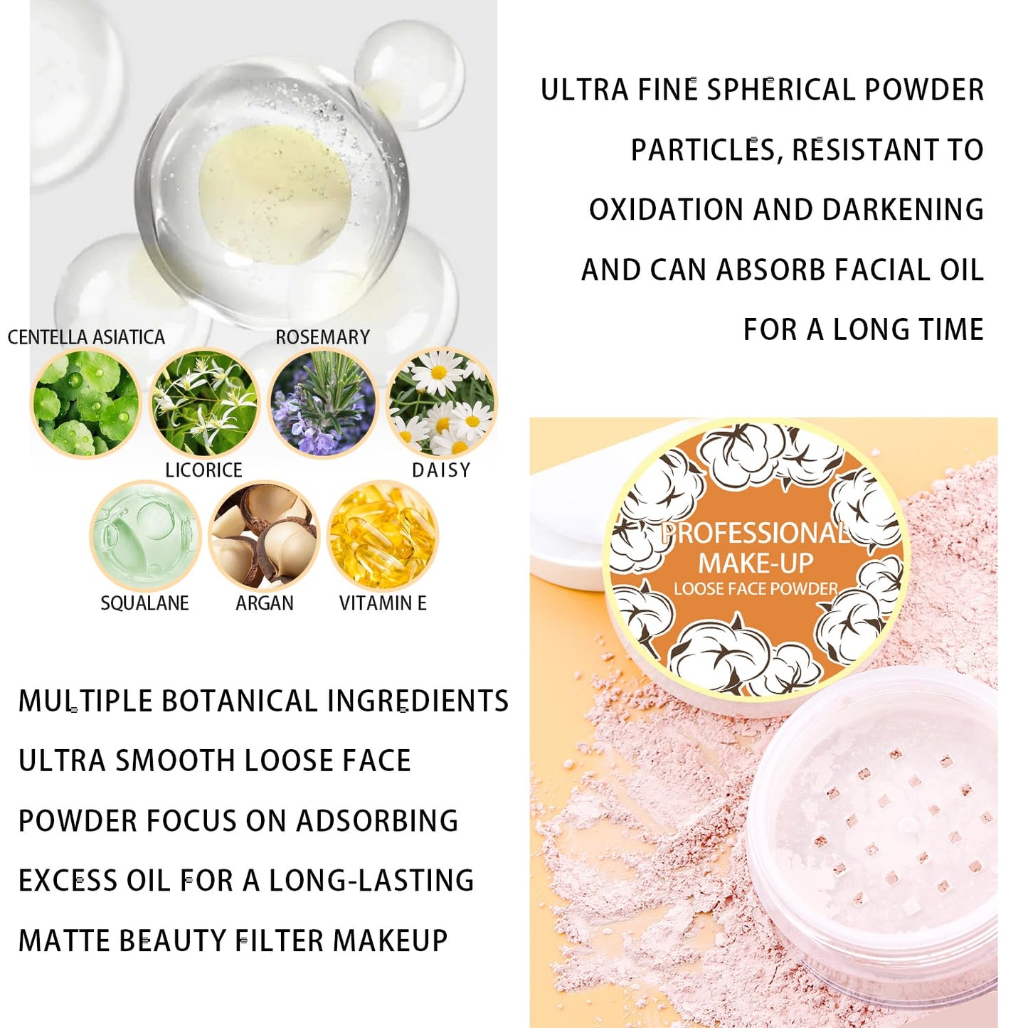 2PCS Loose Face Powder, Oil Control Minimizes Pores and Fine Lines, Loose Baking Face Setting Powder Makeup, Oil Control Soft Focus Effect Make Up, Matte Ultra Flawless Finish,8g (05# Fair)