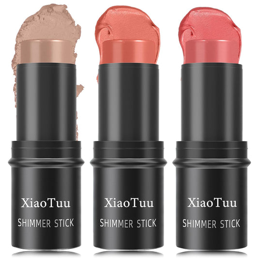 3 Pcs Cream Blush Stick Set,Face Shadow Shading Stick Long Lasting Non-greasy Blush Stick for Women,Lightweight Concealer Waterproof Face Contouring Makeup Pen for Cheek & Lips & Eyes(04#,05#,06#)