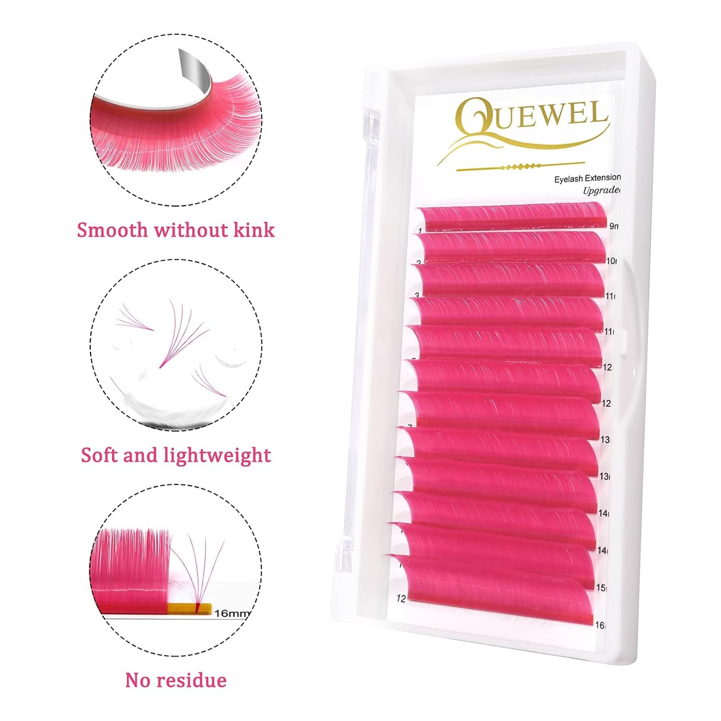 Colored Lashes Extensions .07 D Curl Easy Fan Volume Lashes Pink Volume Lash Extensions 9-16mm Mixed Lash Tray Self Fanning 2D-10D Volume Eyelash Extensions by QUEWEL (Pink 0.07 D 9-16mm)