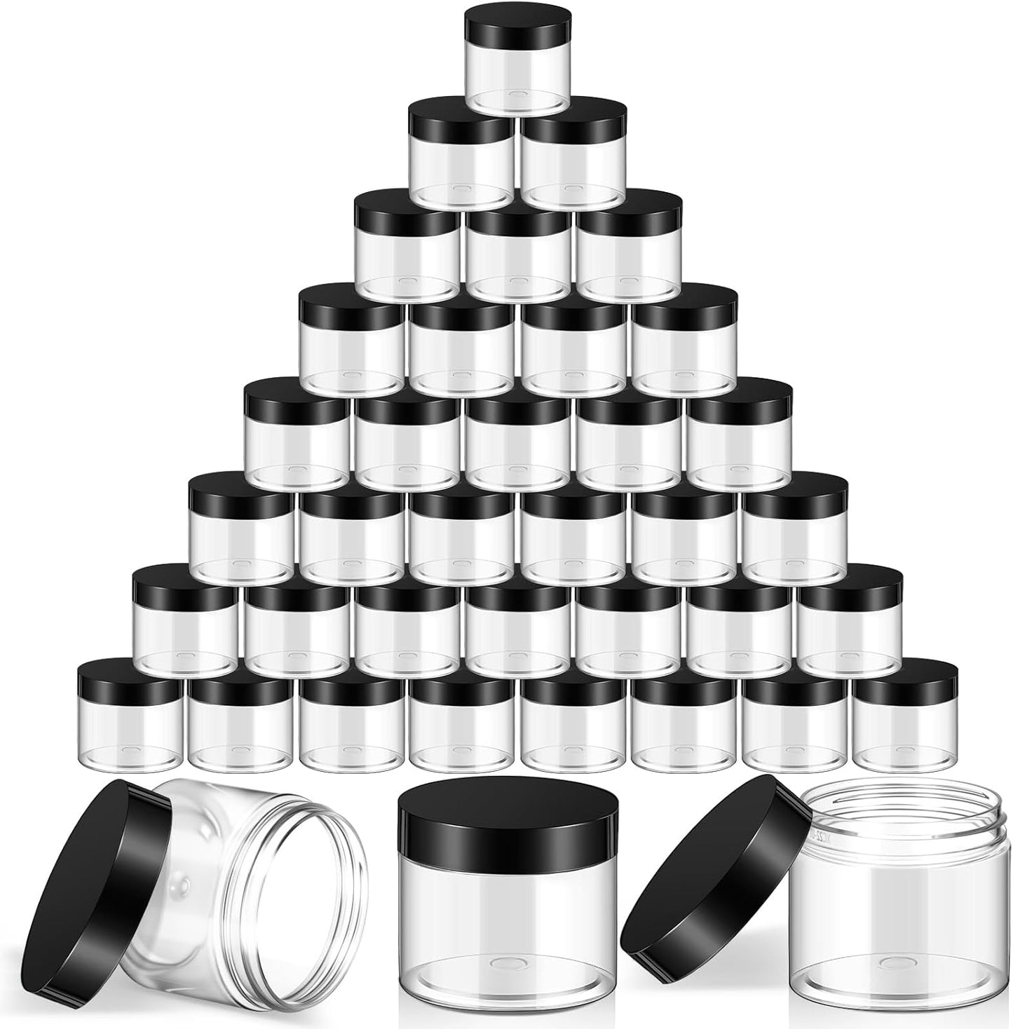 SATINIOR 36 Pieces 10 oz Plastic Jars with Lids Wide Mouth Airtight Reusable Container Acrylic Cosmetic Small Jars for Lotions Ointments Travel Toiletries Creams Make up Storage(Black)