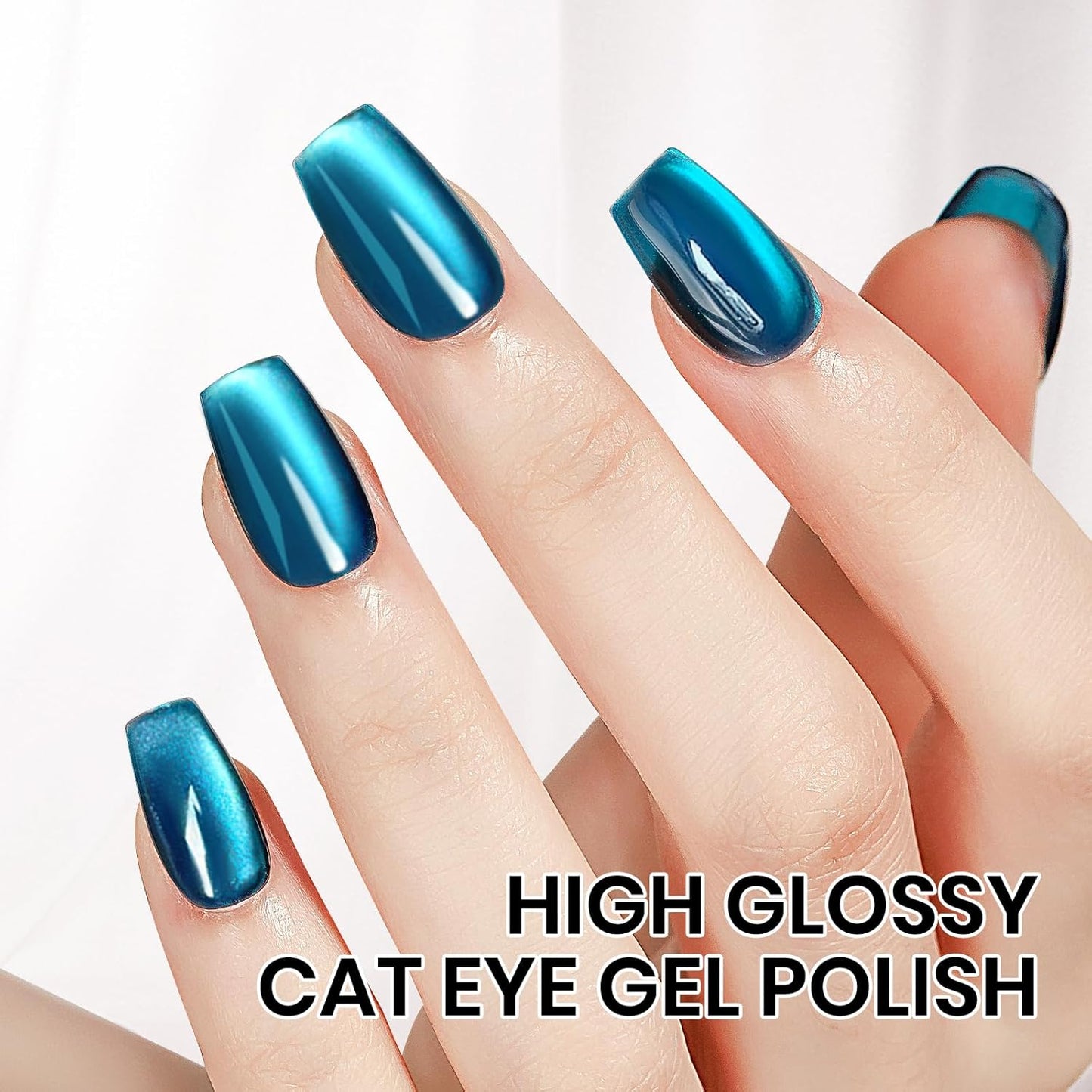 Blue Cat Eye Gel Nail Polish, 15ML Jelly Glass CatEye Magnetic Gel with Magnetic Stick Shimmer Glitter Effect Soak Off Salon DIY at Home