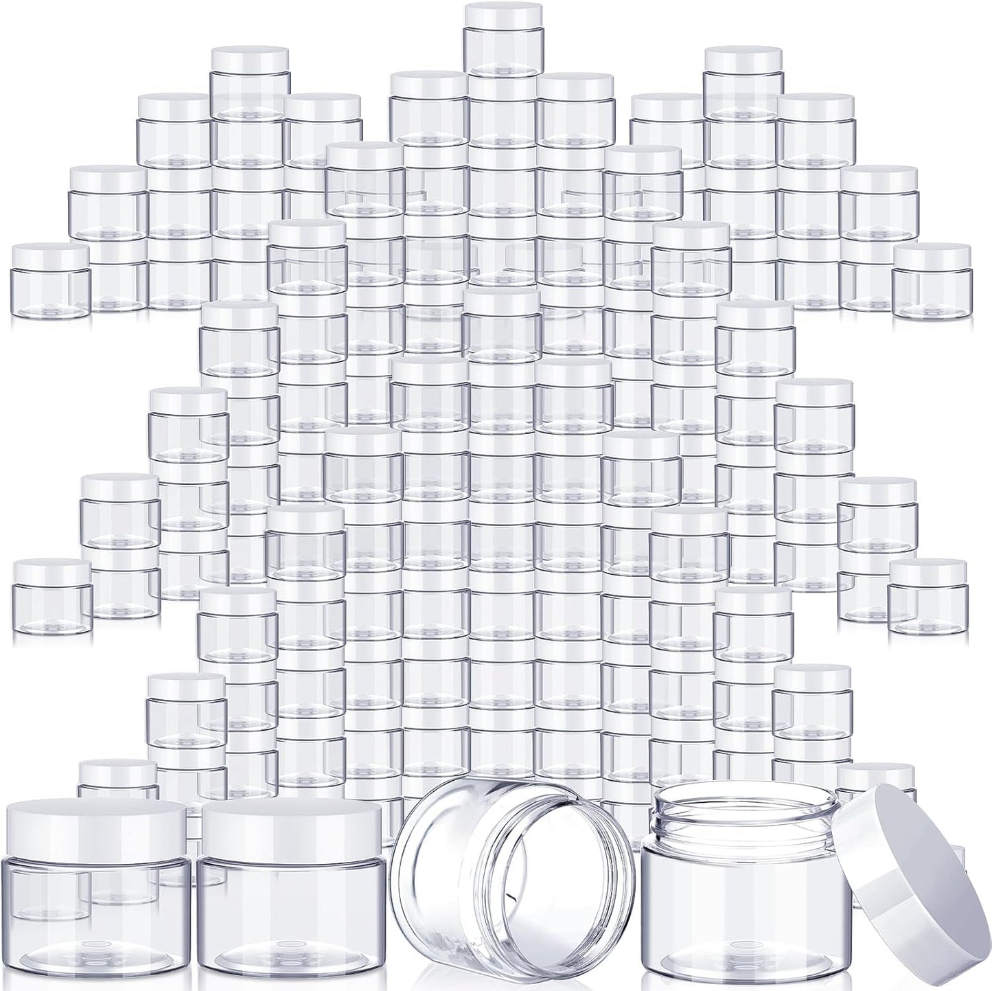 SATINIOR 100 Pcs Plastic Jars with Lids Small Containers Lids Wide Mouth Small Plastic Containers for Lotion Cream Rhinestones Body Butters Travel Storage(4 oz,White)