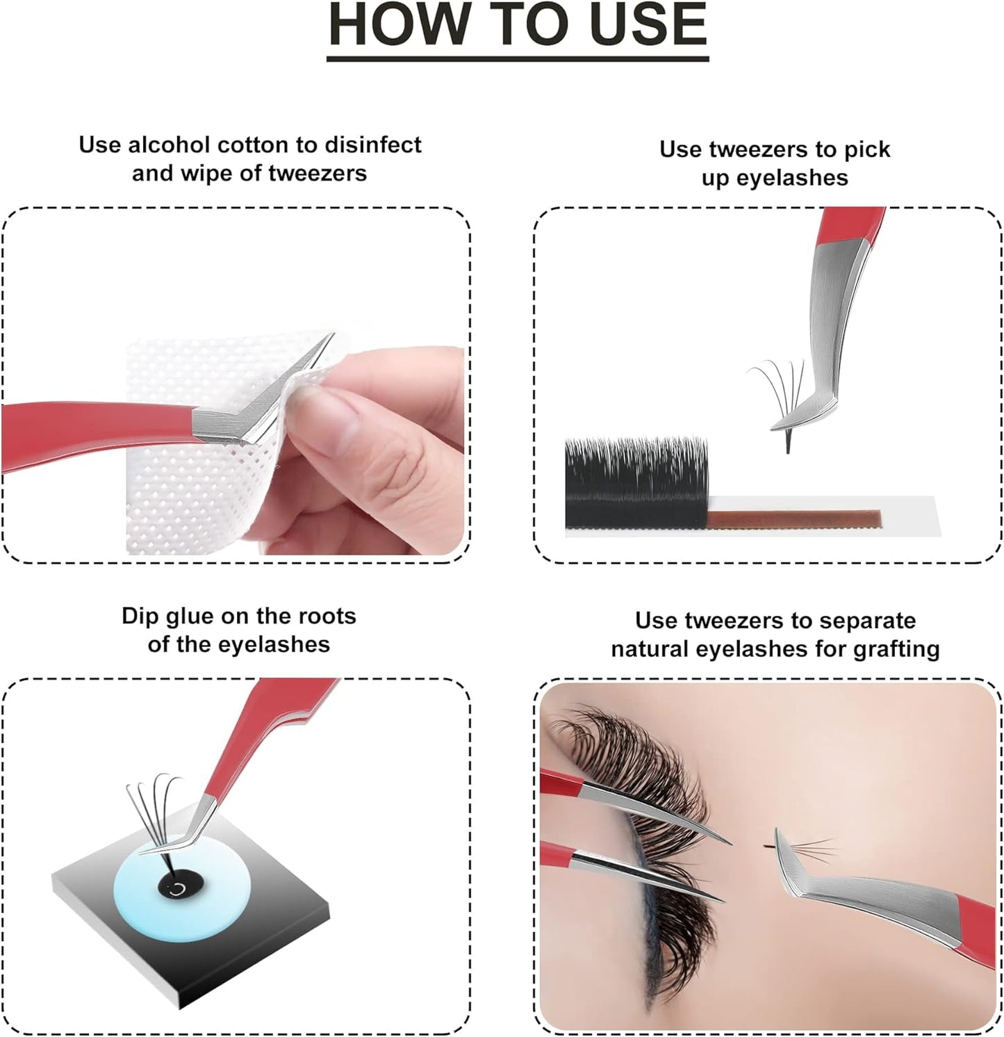 SIVOTE Eyelash Extension Tweezers for Classic & Volume Lashes, 5-Pack, Red