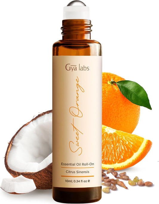 Gya Labs Sweet Orange Essential Oil Roll On For Instant Revitalization & Joyful Well-Being - 100% Pure Natural Uplifting Citrus Leak-Proof Travel Size Roller, Pre-Diluted With Carrier Oil - 0.34 fl oz
