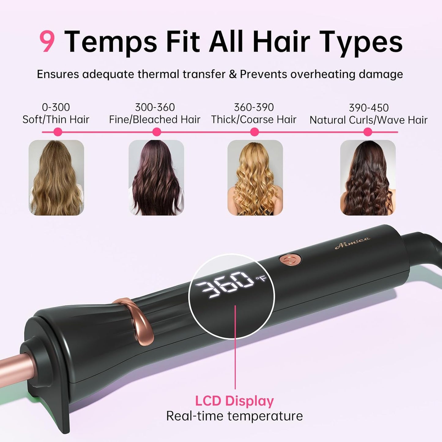 3/8 Inch Small Wand Curling Iron with 9 Temps, 9mm Mini Hair Curler with LCD Display, Fast Heat Up & Anti-Scald Design, Suitable for Short/Long Hair