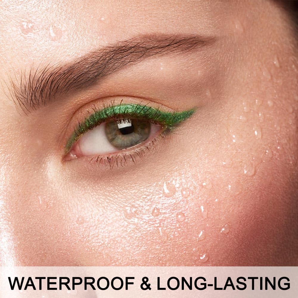 evpct 2Pcs Blue & Green Color Gel Glitter Eyeliner Pencils Set for Women Waterline Waterproof Smudge Proof lapiz de ojos delineador de ojos contra el agua Eye Liner Makeup