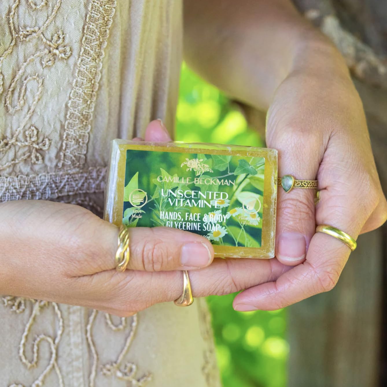 Camille Beckman Essentials Gift Basket, Vitamin E Unscented, Glycerine Hand Therapy 6 oz, Silky Body Cream 13 oz, Hand and Shower Cleansing Gel 13 oz, Glycerine Soap 3.5 oz