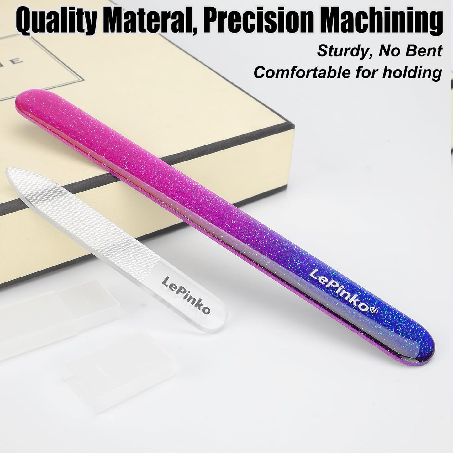 Diamond Nail File with Crystal Nail Shiner Set, Stainless Steel Nail File with Nano Glass Buffer, Metal Sapphire File with Nail Polisher, Professional Manicure Pedicure Kit for Salon Home and Travel