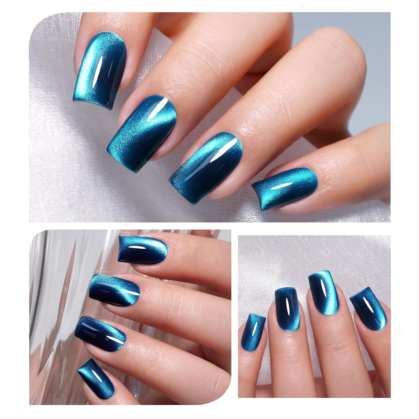 Imtiti Cyan Cat Eye Gel Nail Polish, Moonlight Aurora Cyan Holographic Cat Eyes Glitter Magnetic UV Soak Off Gel Polish with Magnetic Stick (0.34 Fl Oz-949)