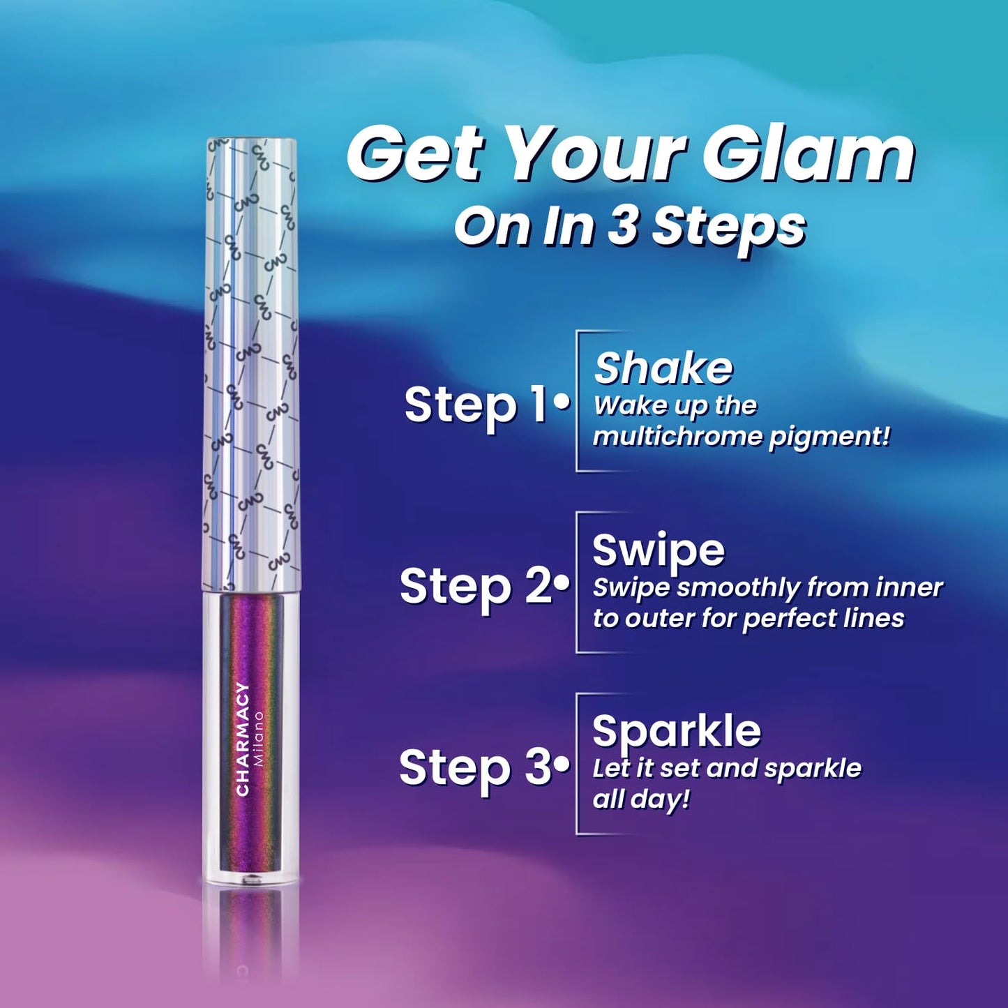 Chameleon Glitter Liquid Eyeliner, Highly Pigmented Intense Color Shifting, Waterproof Eyeliner Metallic Multi-Reflective Finish, Longwearing, Smudge-proof, Ultra-Fine Tip, PINK GOLD GREEN 902