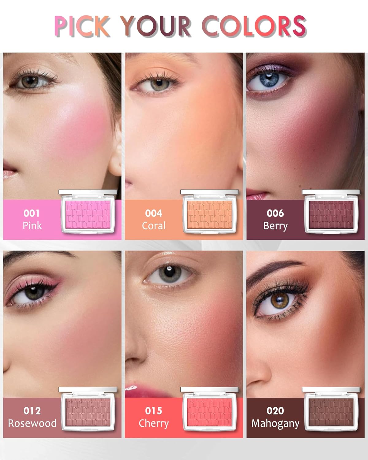 Pink Powder Blush Palette, Matte Powder Makeup Blush for Cheeks, Natural Glow Face Blush Contour Palette, Lightweight, Smooth, High Impact Buildable Color, Long-lasting All-Day Face Enhancing -#Pink